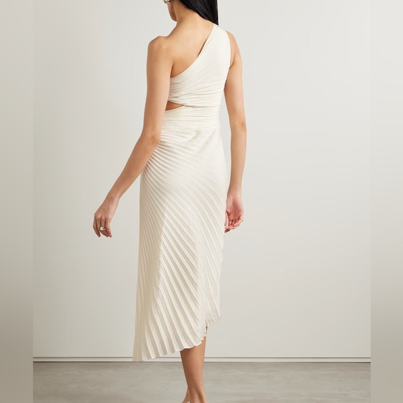 New A.L.C Dahlia Size 0 Pleated Asymmetric Midi Dress Cream Ivory One-Shoulder - Picture 3 of 10